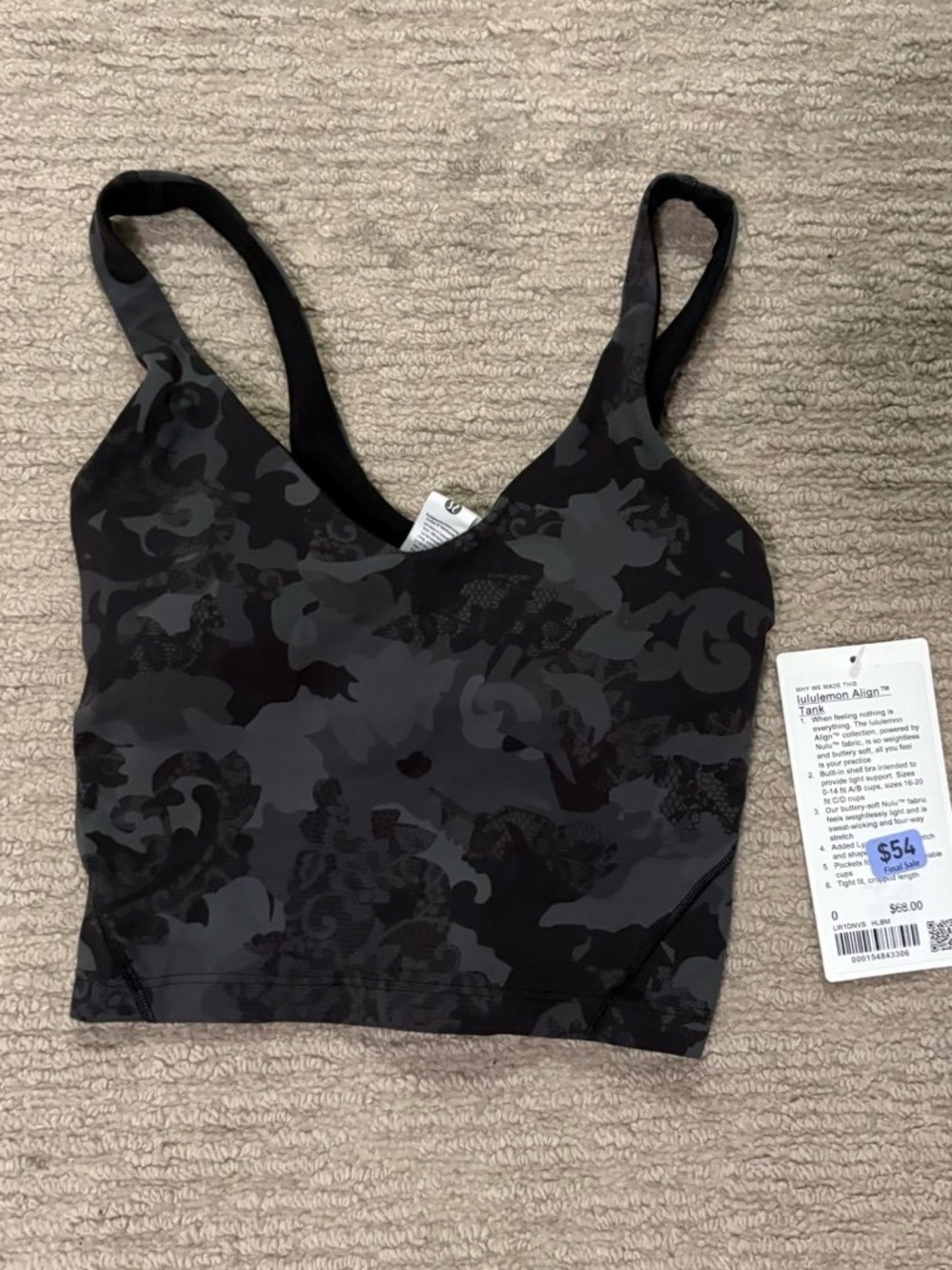 BNWT Lululemon Align Tank - Hidden Heritage  Lace Black Multi (Size 0)